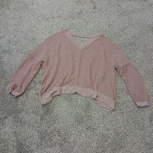 Light Mauve Waffle Knit V-Neck Top
